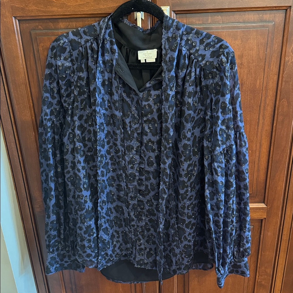 Kate Spade Wild Ones Clip Dot Bow Blouse, sz XL
